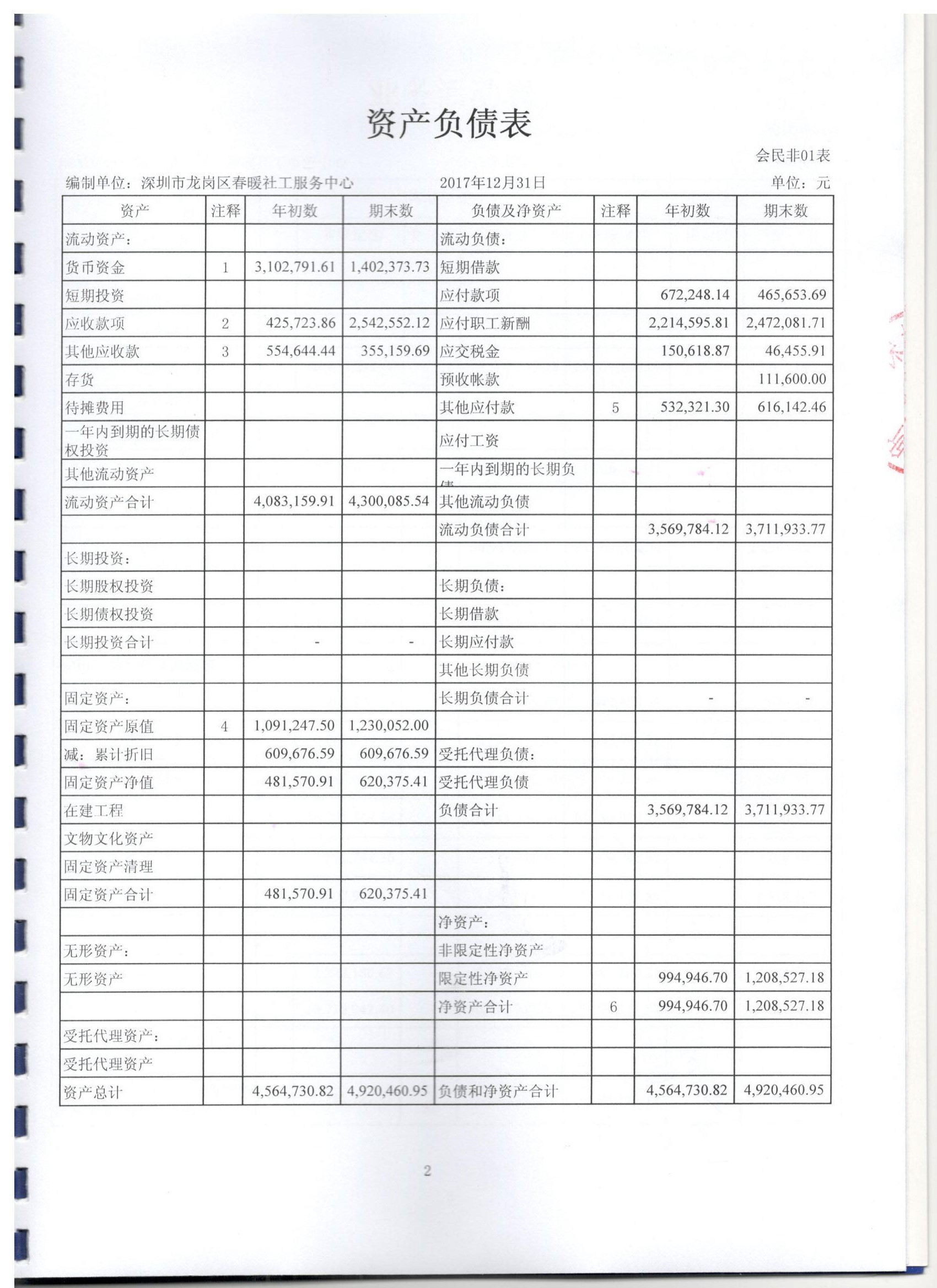 春暖2017年度财务审计报告