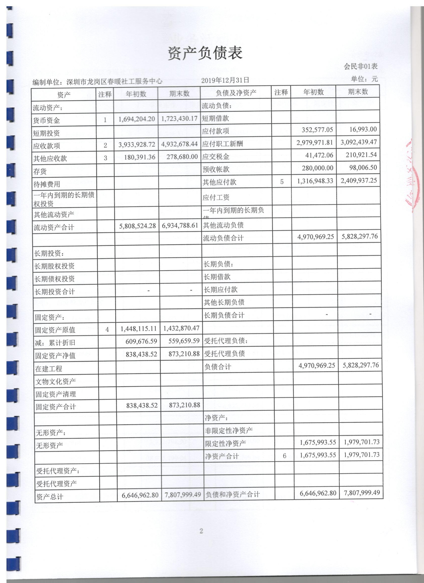 春暖社工2019年度财务审计报告