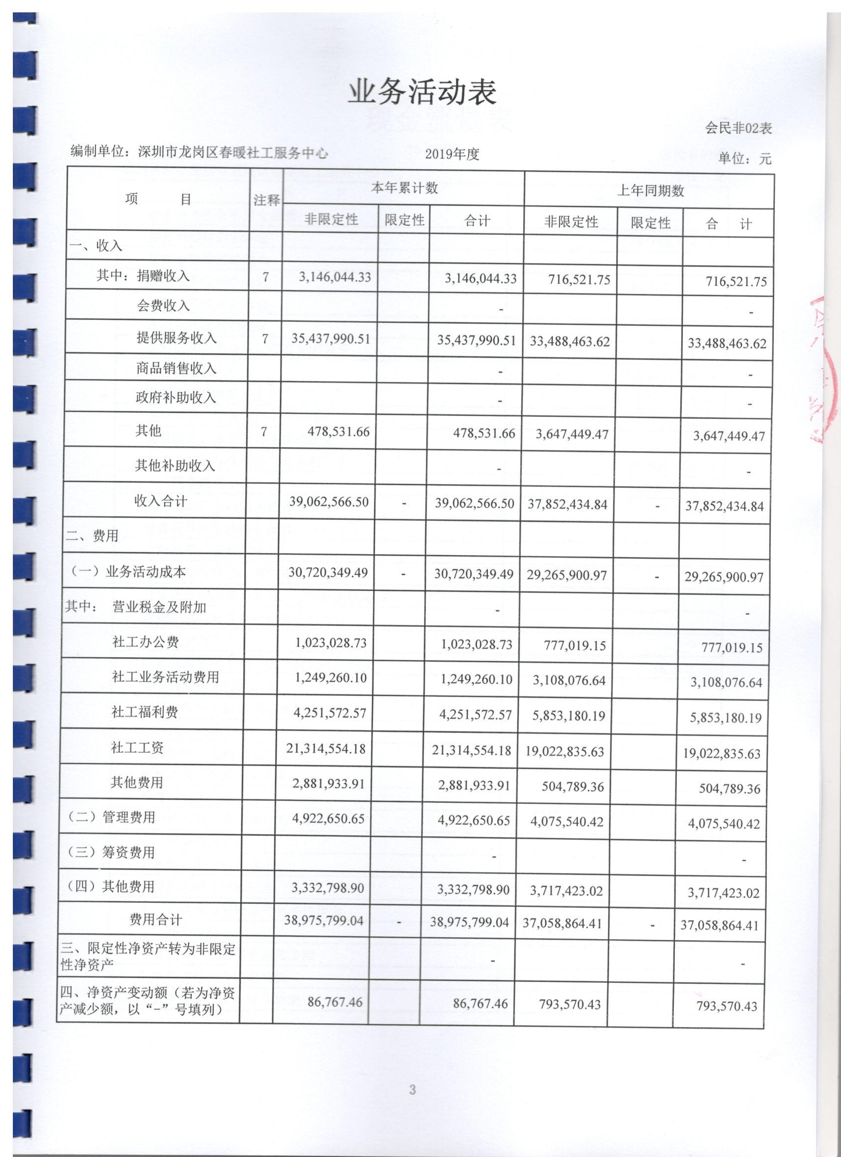 春暖社工2019年度财务审计报告