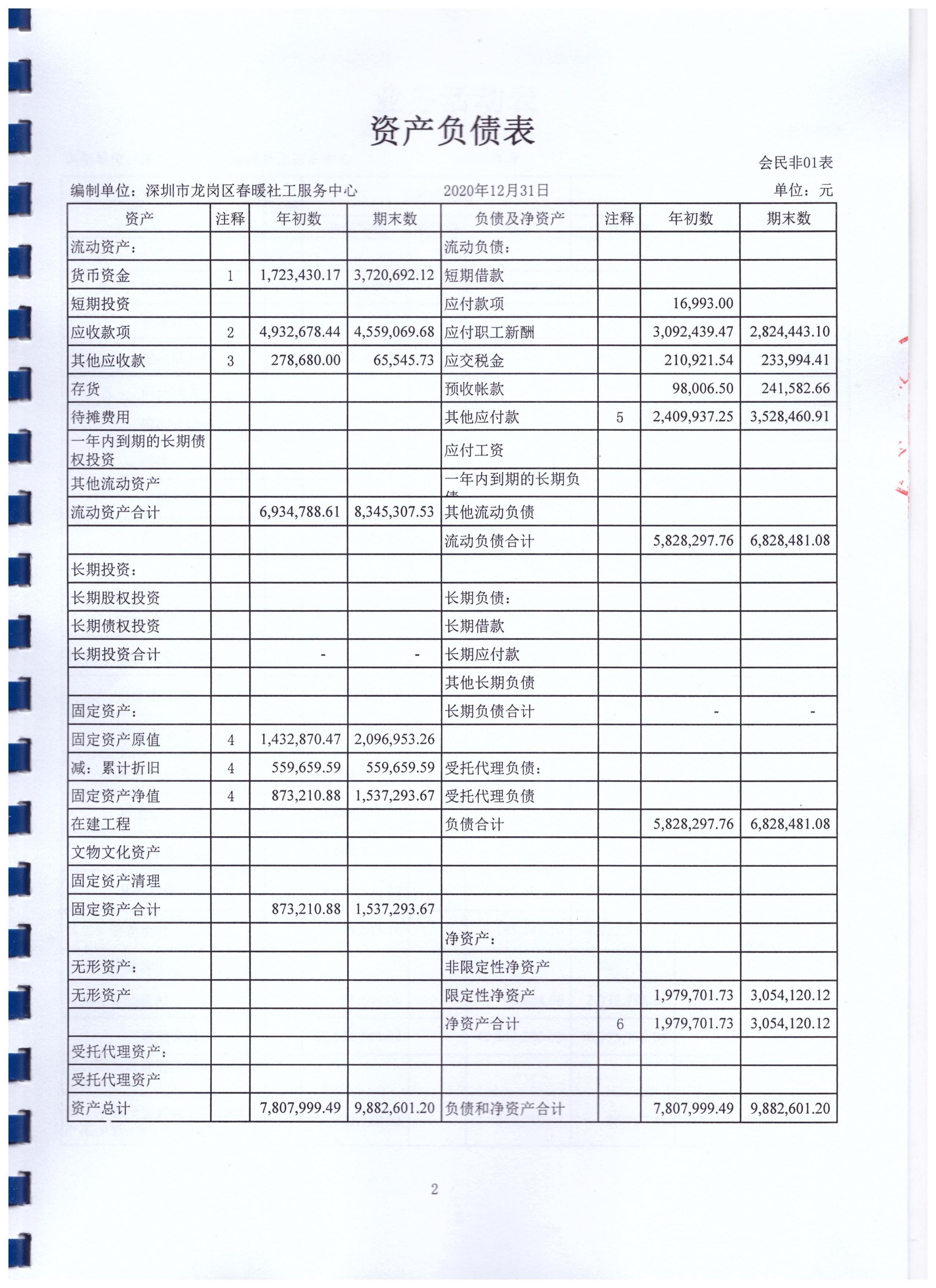 春暖社工2020年度财务审计报告