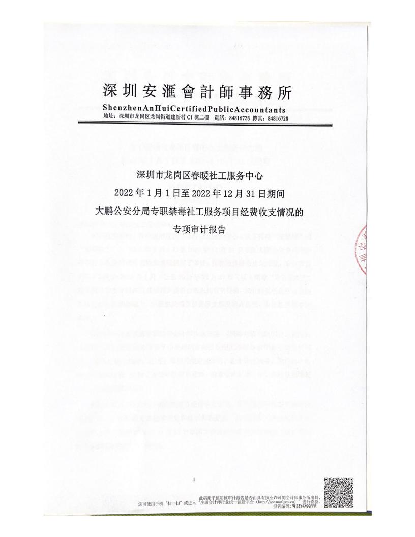 0220101-20221231大鹏公安分局专职禁毒社工服务项目审计报告"
