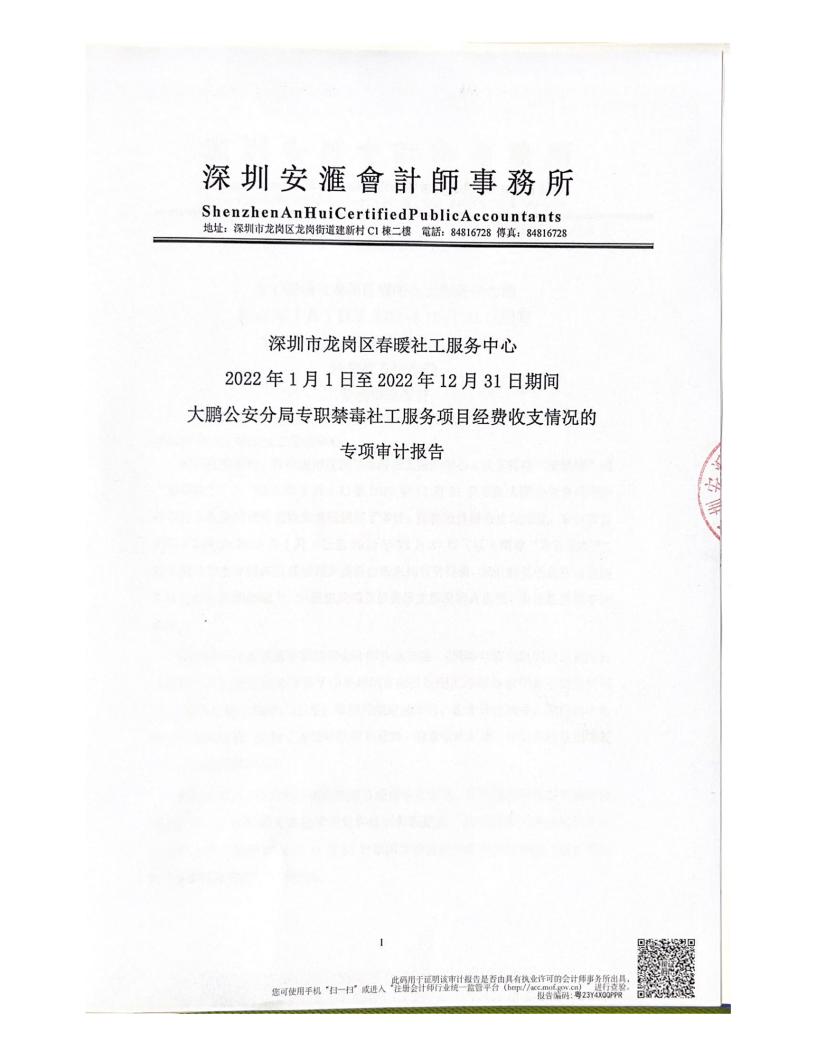 0220101-20221231大鹏公安分局专职禁毒社工服务项目审计报告"