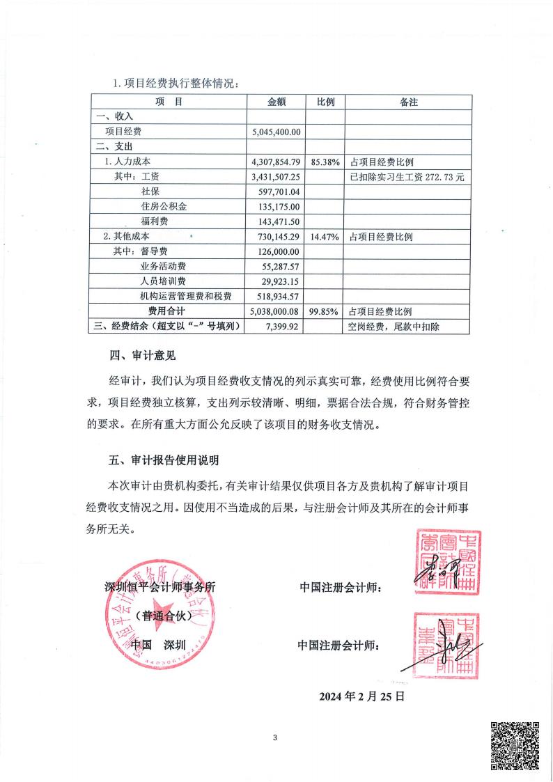 0221101-20231031深圳市公安局罗湖分局禁毒社工服务项目经费收支情况的专项审计报告公示"